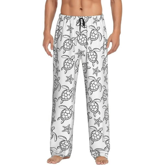 Gukieu Sea Turtle Print Men's Home Trousers, Elastic Drawstring Home Pajamas Clothing Suitable for Adult Men-X-Large
