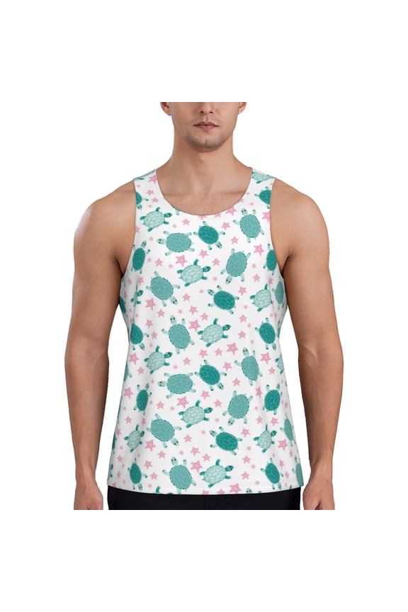 Sea Turtle Print Men's Quick Dry Fitness Vest, Round Neck Sleeveless Fitness Bodybuilding Top-3X-Large