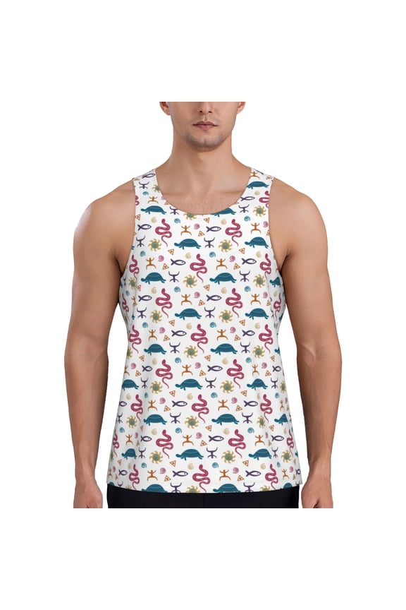 Sea Turtle Print Men's Quick Dry Fitness Vest, Round Neck Sleeveless Fitness Bodybuilding Top-Large