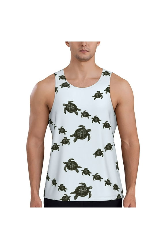 Sea Turtle Print Men's Quick Dry Fitness Vest, Round Neck Sleeveless Fitness Bodybuilding Top-Medium