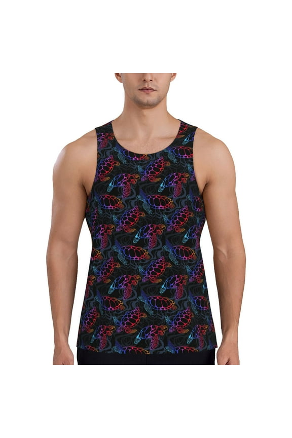 Sea Turtle Print Men's Quick Dry Fitness Vest, Round Neck Sleeveless Fitness Bodybuilding Top-Medium