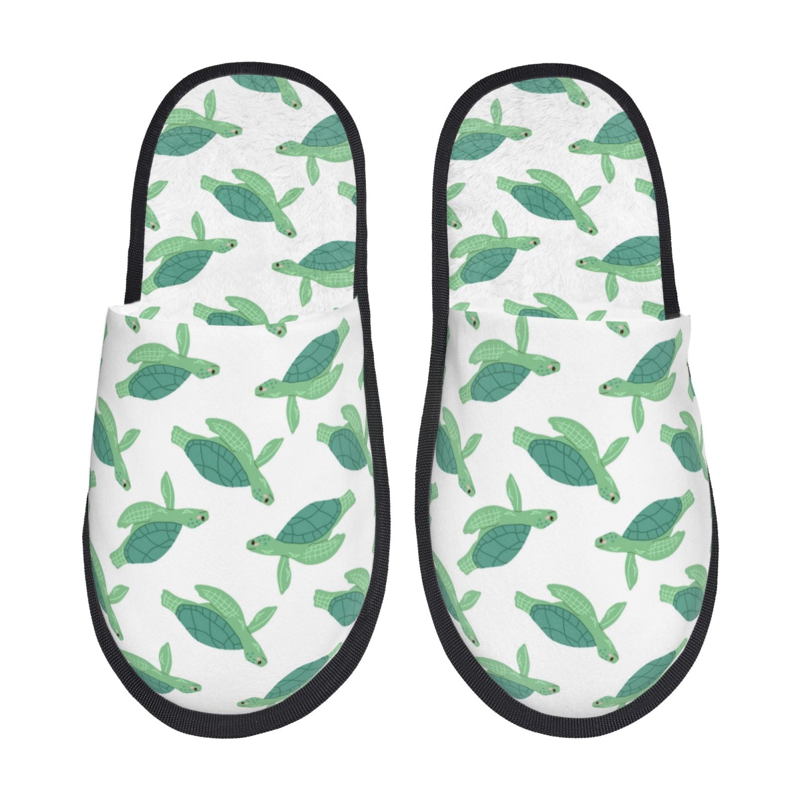 Gukieu Sea Turtle Print Plush House Slippers, EVA Warm Winter Indoor ...