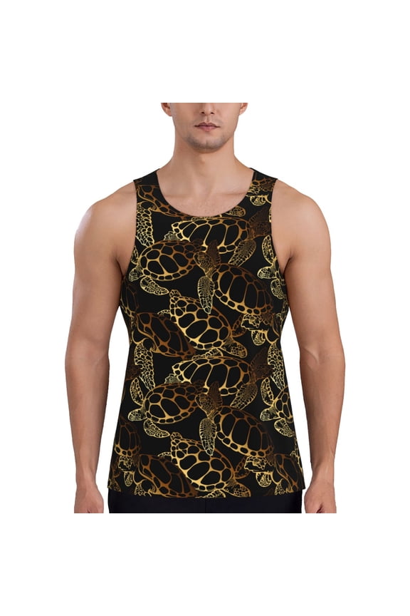 Sea Turtle With Ocean Print Men's Quick Dry Fitness Vest, Round Neck Sleeveless Fitness Bodybuilding Top-Large