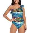 thumbnail image 1 of Gukieu Sea World Print One-shoulder Ruffled One-piece Swimsuit with Removable Chest Pads and Tummy-control Swimsuit for Women-X-Large, 1 of 6