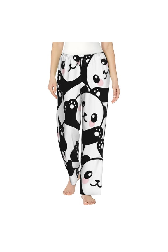 Seamless Pattern Cute Panda Print Women's Home Trousers, with Pockets and Drawstring Pajamas, Home Pajamas, Sleepwear-Small