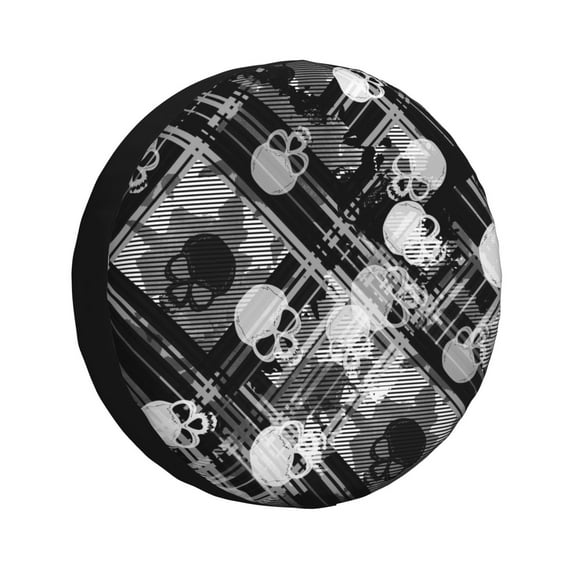 Gukieu Seamless Pattern With Skulls Print Car Tire Cover, Adjustable Waterproof and Dustproof Tire Protection Cover, Suitable for SUV, Truck, Van-17 inch