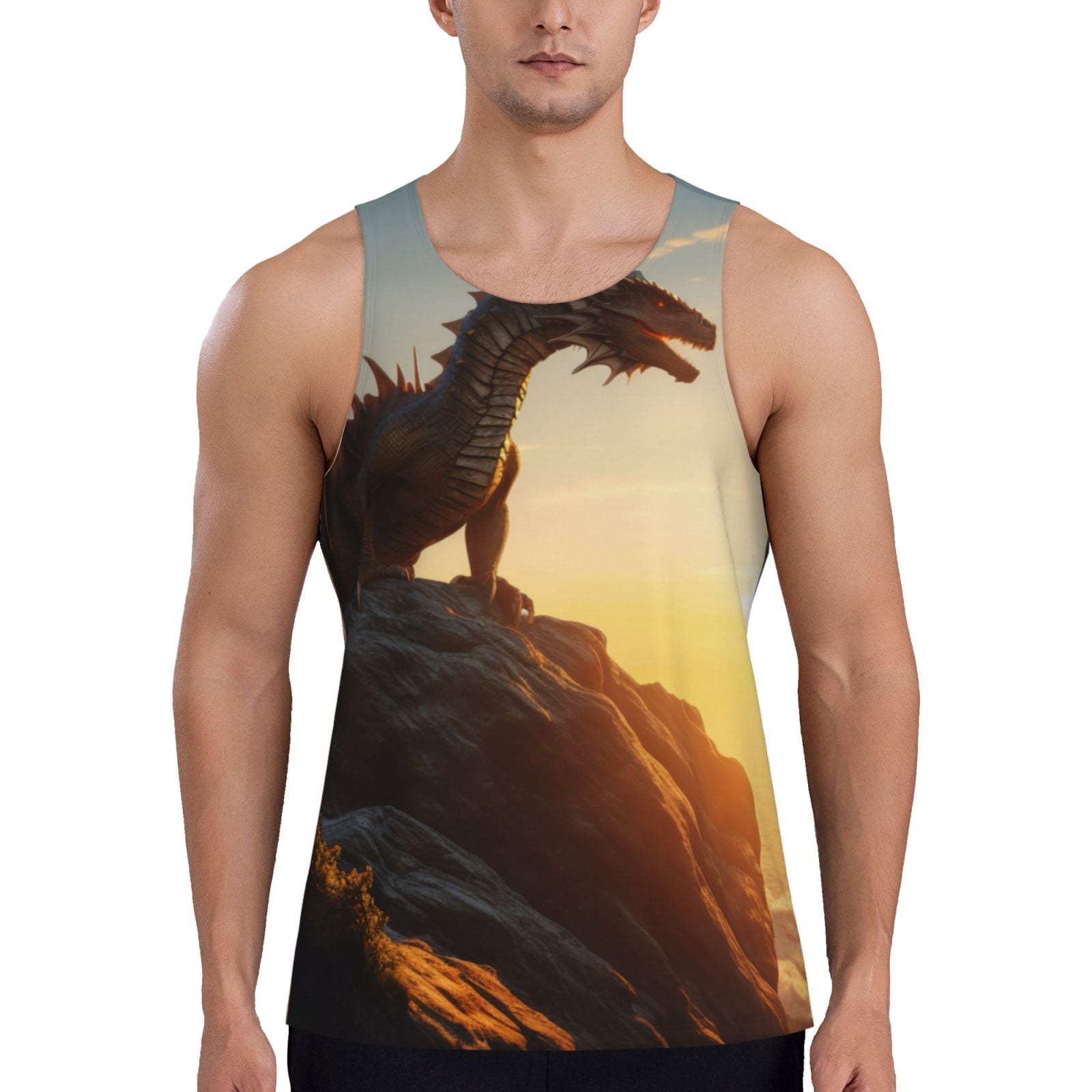 Gukieu Seaside Sunset Cool Dragon Print Men's Quick Dry Fitness Vest ...