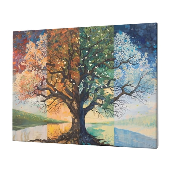 Gukieu Seasonal Tree Reflection Print Horizontal Canvas Decorative Painting 12x16 Inch Shrinkage Resistant Frame Hanging Home Wall Art Decor