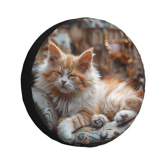 Gukieu Serene Kitten Kingdom Print Car Tire Cover, Adjustable Waterproof and Dustproof Tire Protection Cover, Suitable for SUV, Truck, Van-15 inch