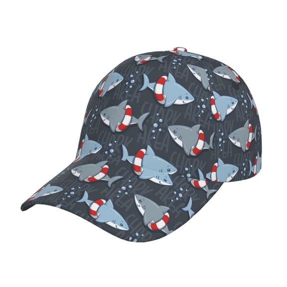 Gukieu Shark Wearing Swim Ring Prin Baseball Cap, Adjustable Sweat-wicking Daily,Travel, Sports Cap, Unisex