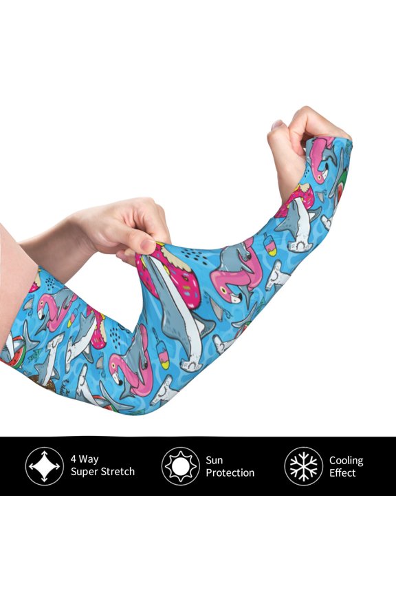 Sharks Summer for Adult Ice Silk Sun Protection Arm Sleeves, Moisture Wicking, UV Protection Outdoor Sports Arm Sleeves, Unisex