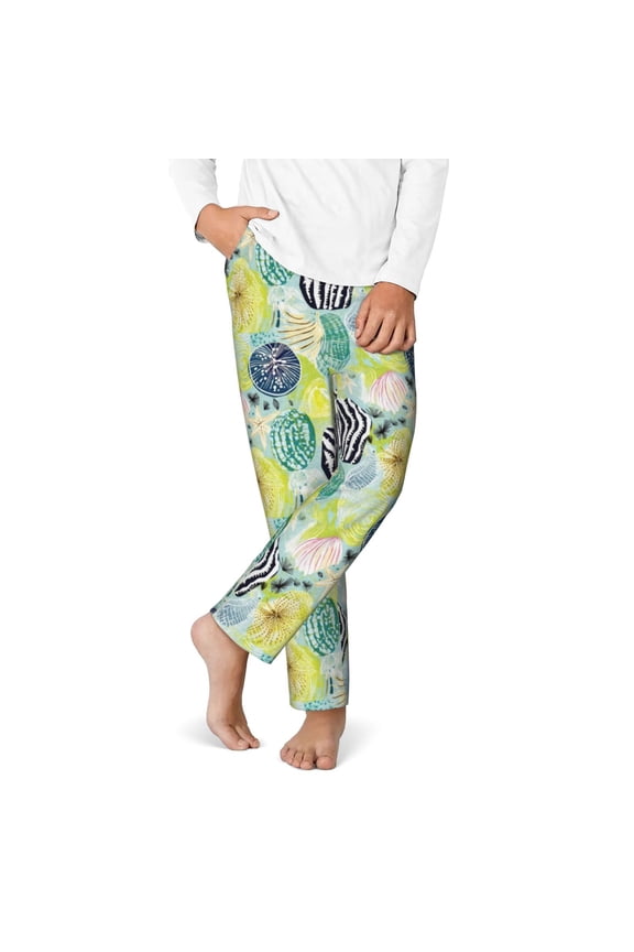 Shell Clam Print Youth Home Trousers, Elastic Waistband with Pockets for Home and Outing, Suitable for Children Aged 5-16-Small