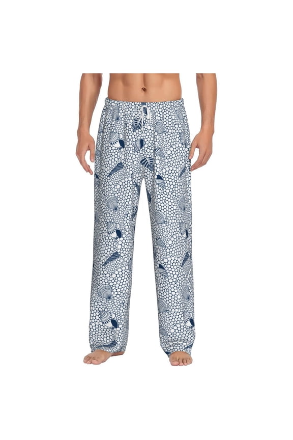 Shells And Sand Print Men's Home Trousers, Elastic Drawstring Home Pajamas Clothing Suitable for Adult Men-Medium