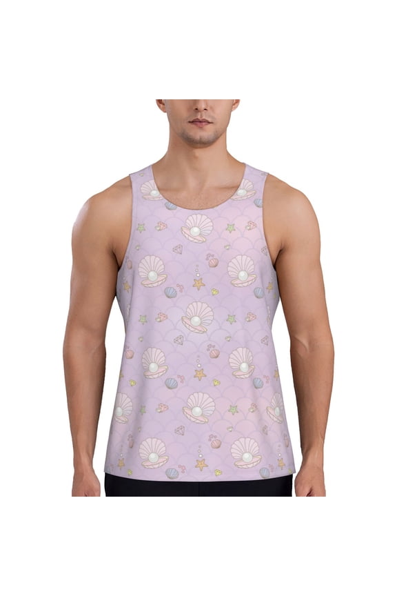 Shells Pearl Print Men's Quick Dry Fitness Vest, Round Neck Sleeveless Fitness Bodybuilding Top-X-Large