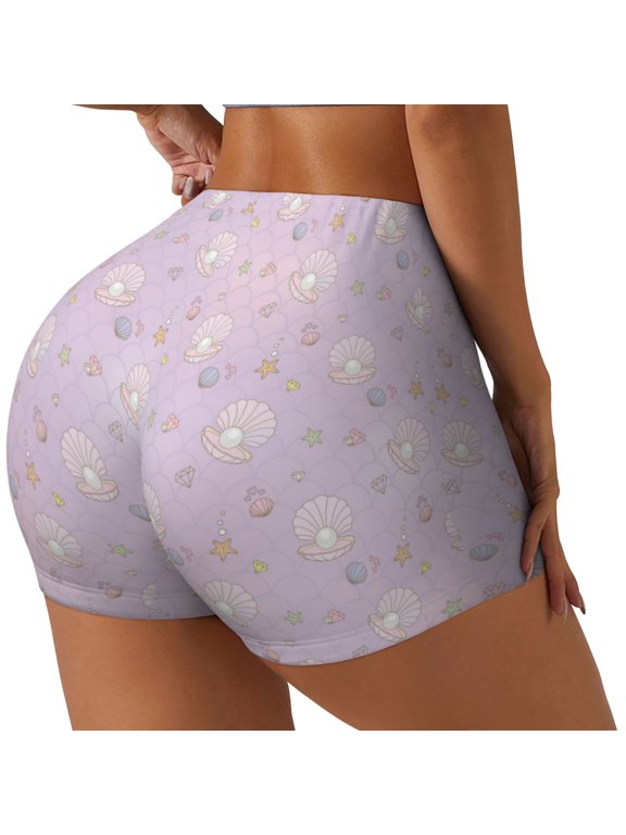 Shells Pearl Print Women's Sports Shorts, Elastic Waist High Stretch Running Yoga Gym Sweatpants-Small