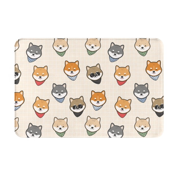 Gukieu Shiba Head Face Print Dust-proof Floor Mats, Water-absorbent and Non-slip Flannel Door Mats 16x24in, Home Decoration Suitable for Kitchen, Bathroom, Garage