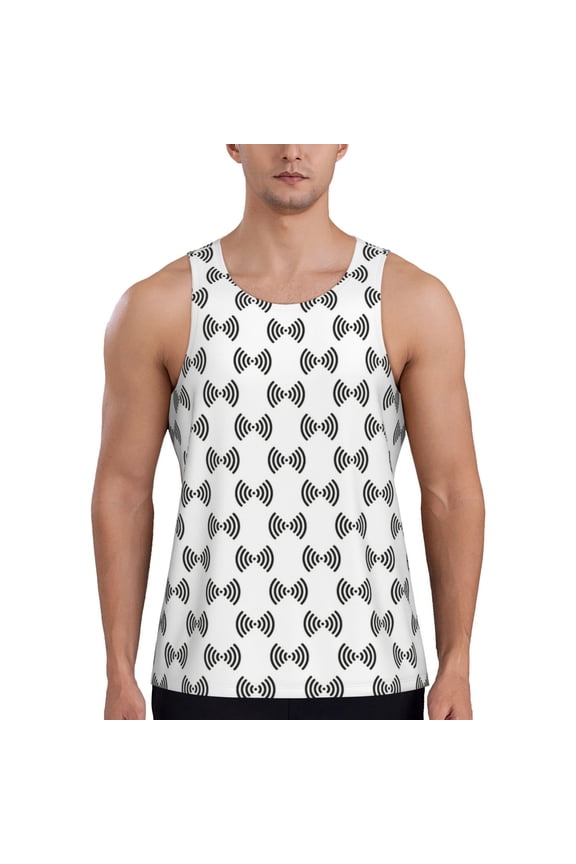 Signal Icon Print Men's Quick Dry Fitness Vest, Round Neck Sleeveless Fitness Bodybuilding Top-Large