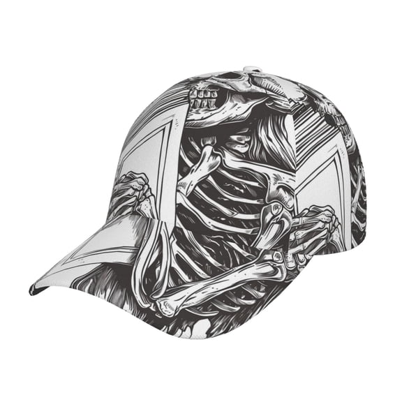 Gukieu Skeleton Book Lover Prin Baseball Cap, Adjustable Sweat-wicking Daily,Travel, Sports Cap, Unisex
