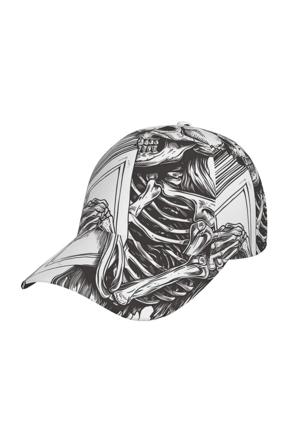 Skeleton Book Lover Prin Baseball Cap, Adjustable Sweat-wicking Daily,Travel, Sports Cap, Unisex