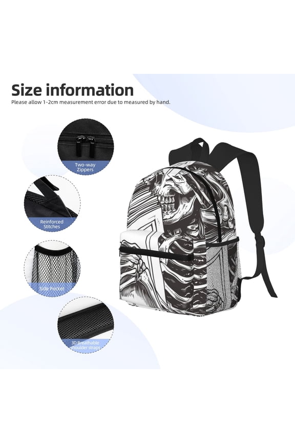 Skeleton Book Lover Print Backpack, Waterproof Backpack with Adjustable Shoulder Straps, Suitable for Campus, Business, Travel, Unisex