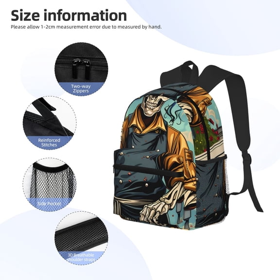 Gukieu Skeleton Chef BBQ Scene Print Backpack, Waterproof Backpack with Adjustable Shoulder Straps, Suitable for Campus, Business, Travel, Unisex