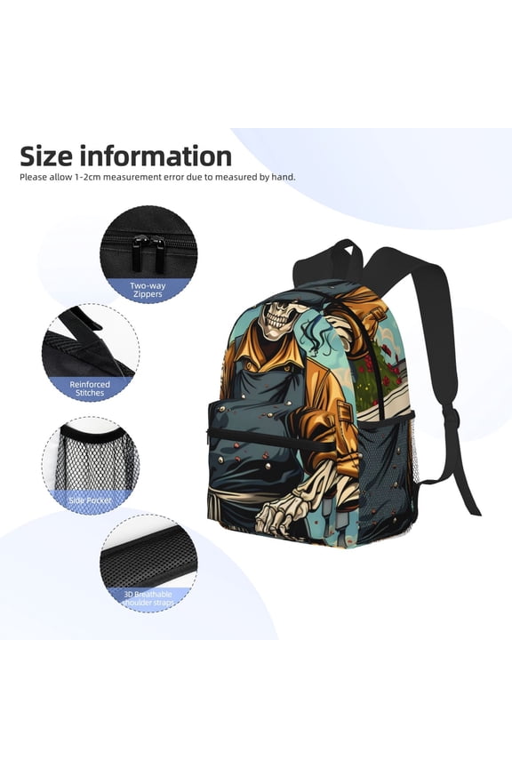 Skeleton Chef BBQ Scene Print Backpack, Waterproof Backpack with Adjustable Shoulder Straps, Suitable for Campus, Business, Travel, Unisex