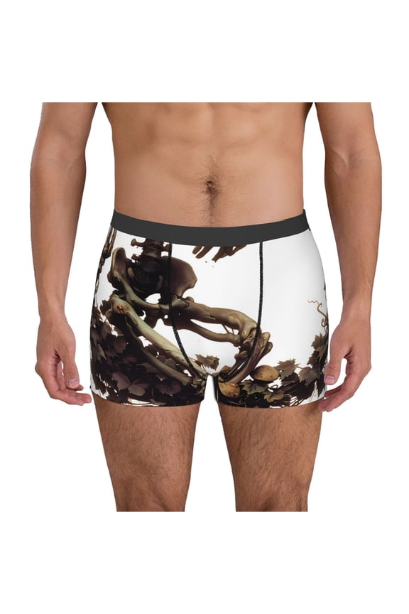 Skeleton Dance with Mushrooms Print Men's Boxer Briefs, High Elastic Moisture Wicking Boxer Briefs Underwear-Large