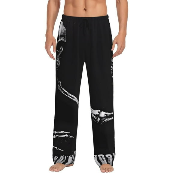 Gukieu Skeleton Playing Xylophone Print Men's Home Trousers, Elastic Drawstring Home Pajamas Clothing Suitable for Adult Men-XX-Large