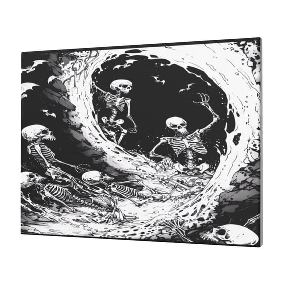 Gukieu Skeleton Wave Artwork Print Horizontal Canvas Decorative Painting 12x16 Inch Shrinkage Resistant Frame Hanging Home Wall Art Decor