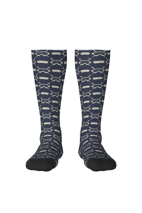 Ski Goggles Vintage Print Print Contrast Color Stockings, Elastic Sports Socks Warm Socks Clothing Accessories, Adult Unisex