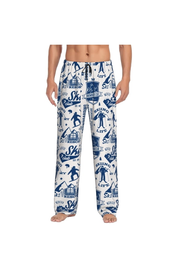 Skiing Enthusiast Print Men's Home Trousers, Elastic Drawstring Home Pajamas Clothing Suitable for Adult Men-3X-Large