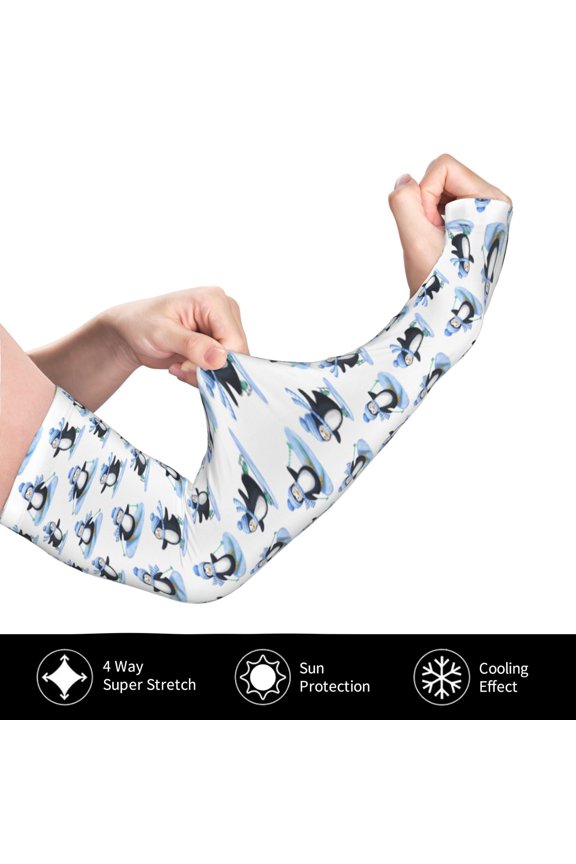Skiing Penguin Funny for Adult Ice Silk Sun Protection Arm Sleeves, Moisture Wicking, UV Protection Outdoor Sports Arm Sleeves, Unisex