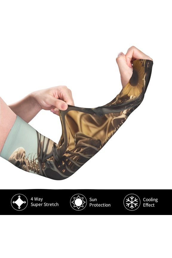 Skull Butterfly Sunflower for Adult Ice Silk Sun Protection Arm Sleeves, Moisture Wicking, UV Protection Outdoor Sports Arm Sleeves, Unisex