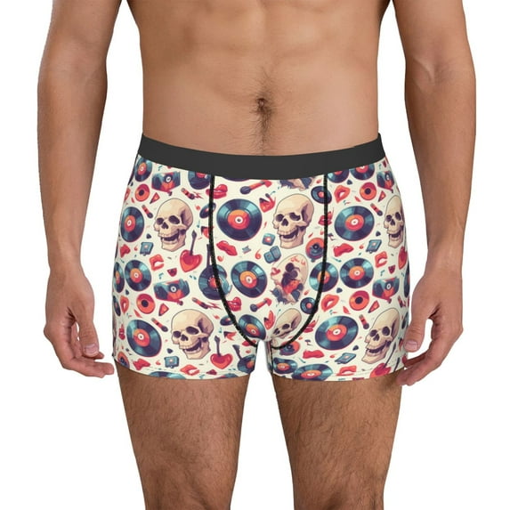 Gukieu Skull Guitar record lips Print Men's Boxer Briefs, High Elastic Moisture Wicking Boxer Briefs Underwear-Large