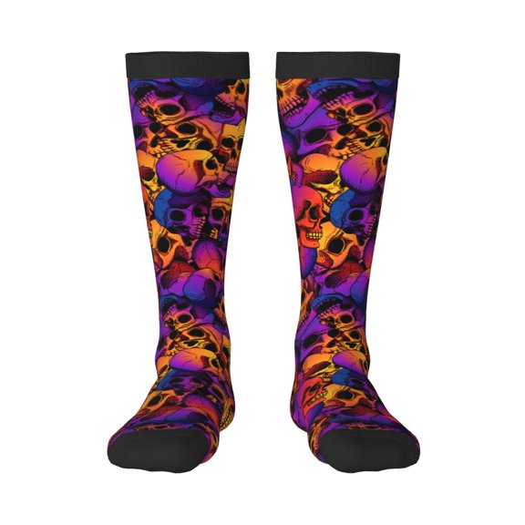 Gukieu Skull Print Contrast Color Stockings, Elastic Sports Socks Warm Socks Clothing Accessories, Adult Unisex