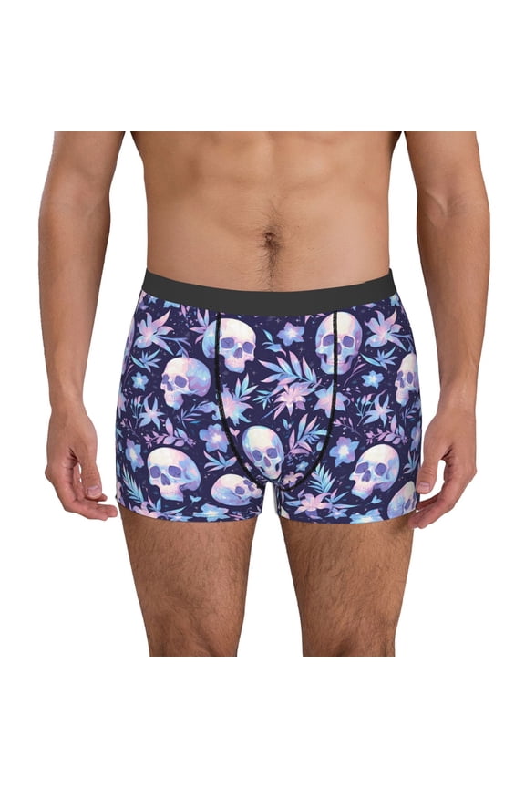 Skull Print Men's Boxer Briefs, High Elastic Moisture Wicking Boxer Briefs Underwear-Small
