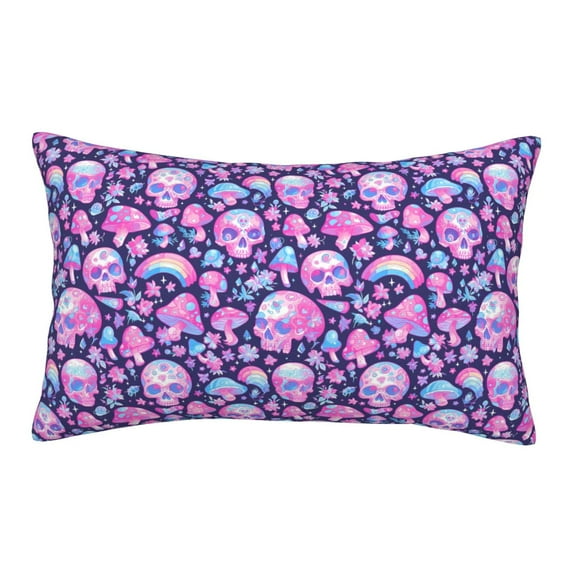 Gukieu Skull Rainbow Mushroom Print Plush Pillow Cover, Hidden Zipper Pillow Protector without Pillow Core, Suitable for Bedroom, Office, Car Decoration-20"x30"