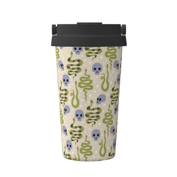 Gukieu Skull Snake Print Insulated Coffee Cup, Portable Stainless Steel Vacuum Cup with Lid, Unisex, Suitable for Office, Cafe, Car