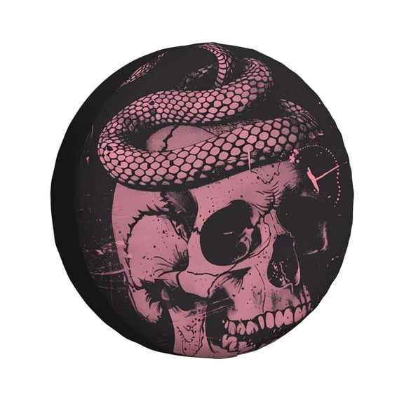 Gukieu Skull and Snake Art Print Car Tire Cover, Adjustable Waterproof and Dustproof Tire Protection Cover, Suitable for SUV, Truck, Van-14 inch