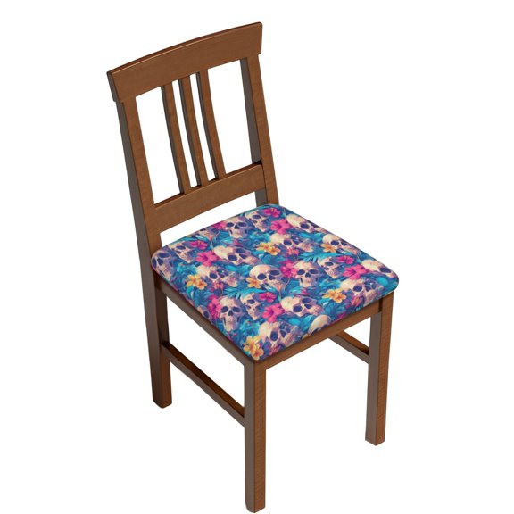 Gukieu Skull blue leaf Print Square Cushion Cover, Elastic Strap Chair Protector, Suitable for Family Restaurant, Hotel Banquet Decorations-Six Piece