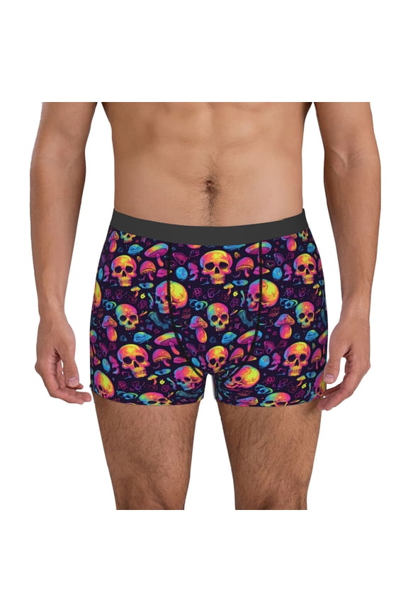 Skull mushroom Print Men's Boxer Briefs, High Elastic Moisture Wicking Boxer Briefs Underwear-X-Large