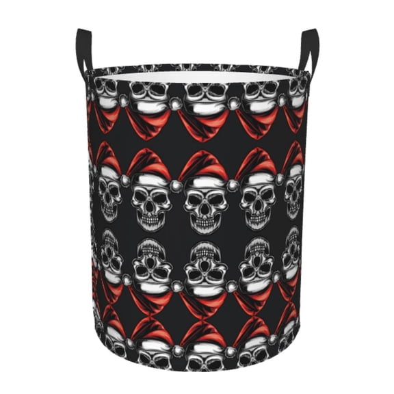 Gukieu Skull santa hat Print Round Dirty Clothes Bag, Waterproof Standing Home Bathroom Storage Basket Car Trunk Storage Bag-Medium