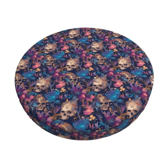 Gukieu Skull starry sky flower Print Round Chair Cover, Dust-proof and Non-slip Bar Chair Protective Cover, Suitable for Bars, Restaurants, Offices-12 inch