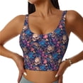 thumbnail image 1 of Gukieu Skull starry sky flower Print Women's Sports Vest, Low-neck U-shaped Removable Pad Sports Bra for Yoga, Exercise, Dance-XX-Large, 1 of 8