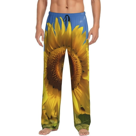 Gukieu Sky Golden Sunflower Field A Print Men's Home Trousers, Elastic Drawstring Home Pajamas Clothing Suitable for Adult Men-Small