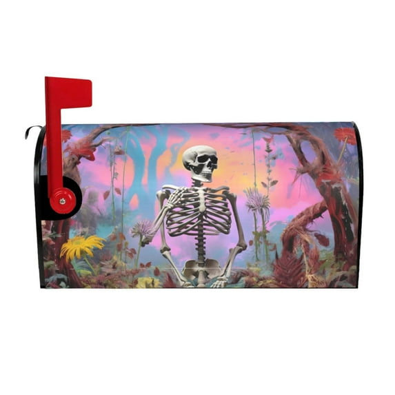 Gukieu Sky Sunflower Skull Print Magnetic Mailbox Cover, Sun-proof and Waterproof Home Yard Mailbox Cover-25.5x21 in