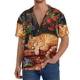 thumbnail image 1 of Gukieu Sleeping Cat Flowers Print Men's Short-sleeved Shirts, Button-down Pocket Shirts, T-shirts, Beach Vacation Travel Summer Clothing-XX-Large, 1 of 5