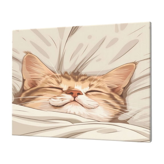Gukieu Sleeping Cat In Blanket Print Horizontal Canvas Decorative Painting 12x16 Inch Shrinkage Resistant Frame Hanging Home Wall Art Decor