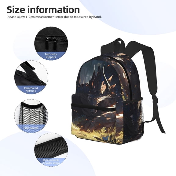 Gukieu Sleeping Dragon In Forest Print Backpack, Waterproof Backpack with Adjustable Shoulder Straps, Suitable for Campus, Business, Travel, Unisex