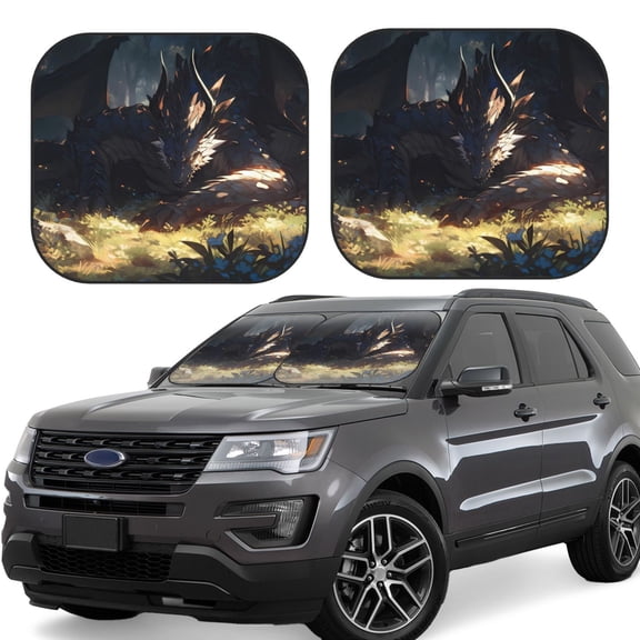 Gukieu Sleeping Dragon In Forest Print Car Windshield Sun Visor, Foldable Anti-UV Car Sun Visor Suitable for Vans, Trucks Car Accessories-Small